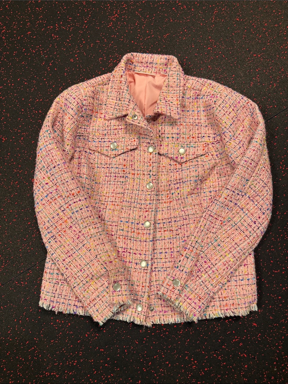 Belle by Kim Gravel Pink Multicolor Tweed Jacket